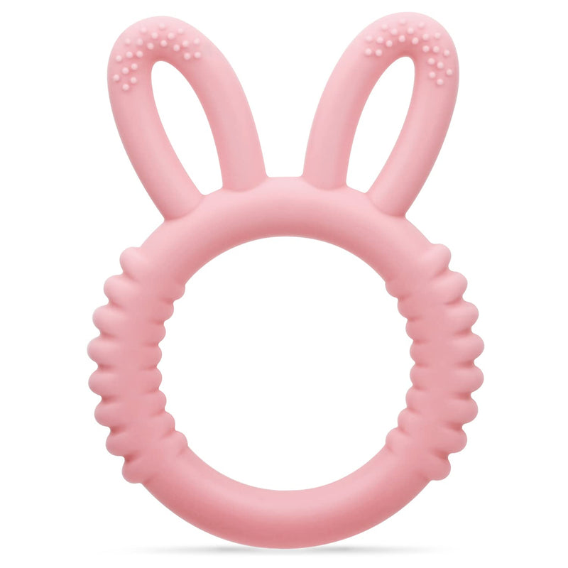 [Australia] - MISSLILI Silicone Babies Teethers Baby Teething Toys for Soothe Massage Sore Gums for 3-12 Months Infants, BPA Free, Ring Shape Rabbit Ear Design (Pink) Pink 