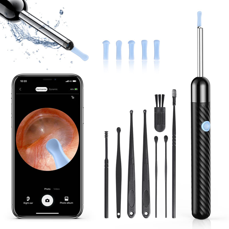[Australia] - Ear Wax Removal, Ear Cleaner with Camera, Ear Wax Removal Tool Camera with 1080P, Otoscope with Light, Ear Wax Removal Kit with 6 Ear Pick, Ear Camera for iPhone, iPad, Android Phones Black 