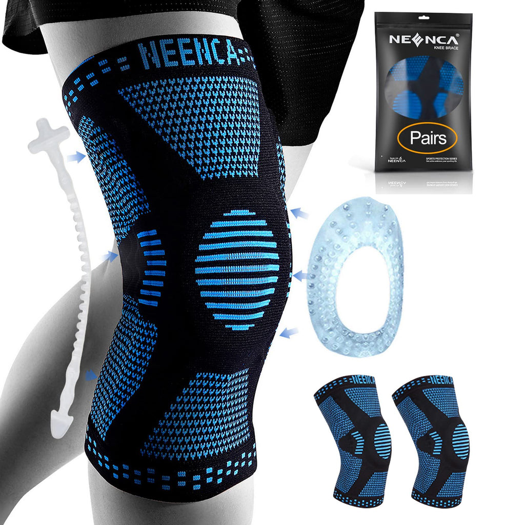 [Australia] - NEENCA [2 Pack] Knee Brace, Knee Compression Sleeve Support with Patella Gel Pad & Side Spring Stabilizers, Medical Grade Knee Protector for Running, Meniscus Tear, Arthritis, Joint Pain Relief, Sport Blue (pack of 2) Large 