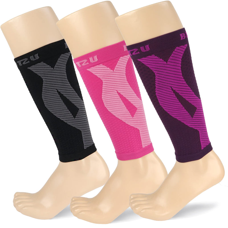 [Australia] - BLITZU 3 Pairs Calf Compression Sleeves for Women and Men Size XXL, One Black, One Pink, One Purple Calf Sleeve, Leg Compression Sleeve for Calf Pain and Shin Splints. Footless Compression Socks. 
