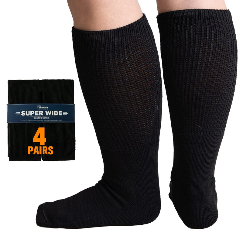 [Australia] - Bulinlulu Extra Wide Socks for Swollen Feet- 4 Pairs Super Wide Diabetic Socks for Men,Hospital Bariatric Socks Edema Socks Women,Cast ,Lymphedema Socks 4 Pairs Black Without Grips 