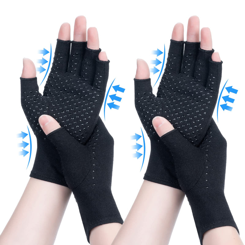[Australia] - 2 Pairs Arthritis Compression Gloves, Relieve Arthritis, Rheumatoid, Osteoarthritis, Carpal Tunnel Pain, Compression Gloves for Arthritis for Women & Men, Anti-Slip Glue dot Gloves for Work (Black,L) Large Black 