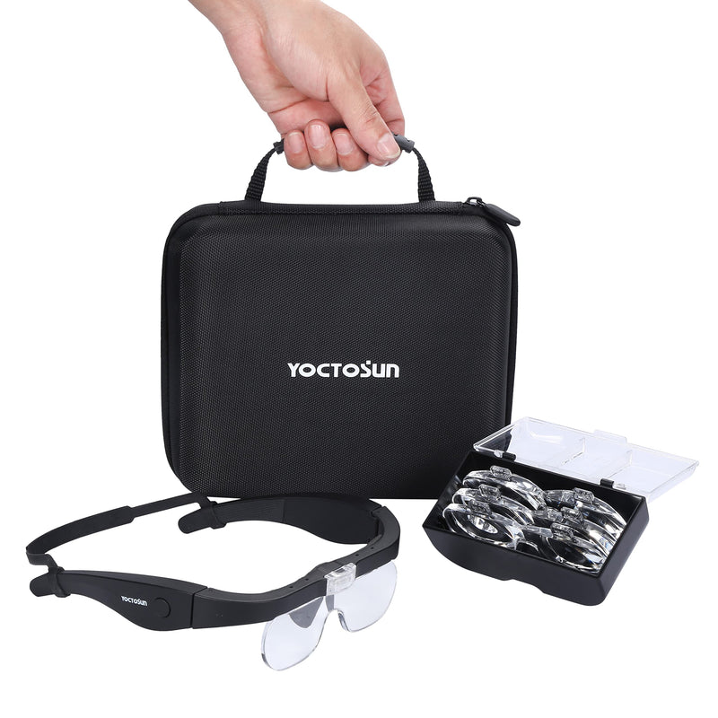 [Australia] - YOCTOSUN Magnifying Glasses with 2 LED Lights,4 Detachable Lenses, Storage Case, Head Strap, Hands Free Headband Magnifier for Close Work, Jewelry, Hobby,Crafts Headset Magnifier with Storage Case 
