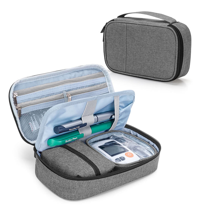 [Australia] - CURMIO Diabetic Supplies Bag for Glucose Meter, Medication, Insulin Pens and Other Diabetes Care Supplies, Diabetes Travel Organizer Case with Detachable Pouches, Gray (Bag Only) 