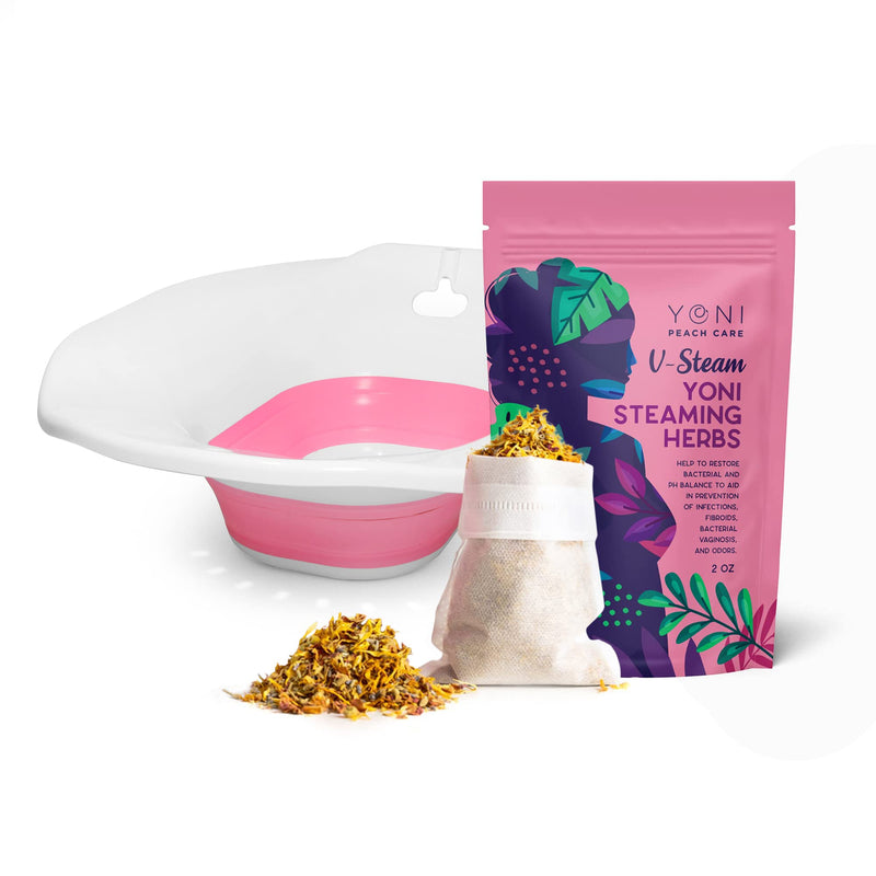 [Australia] - Peach Care Collapsible Sitz Bath Seat & Yoni Steam Herbs- for Over The Toilet Seat, Vaginal Bowl Steamer for Hemorrhoids, Postpartum Care & Perineal Soaking ( Pink ) Pink + White 