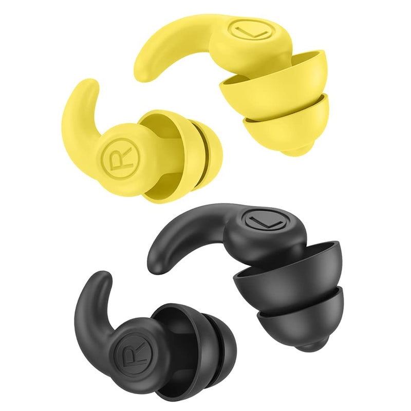 [Australia] - Super Soft Silicone Noise Reduction Earplugs Reusable Hearing Protection in Flexible Silicone for Sleep, Noise Sensitivity & Flights (Black Yellow) Black Yellow 