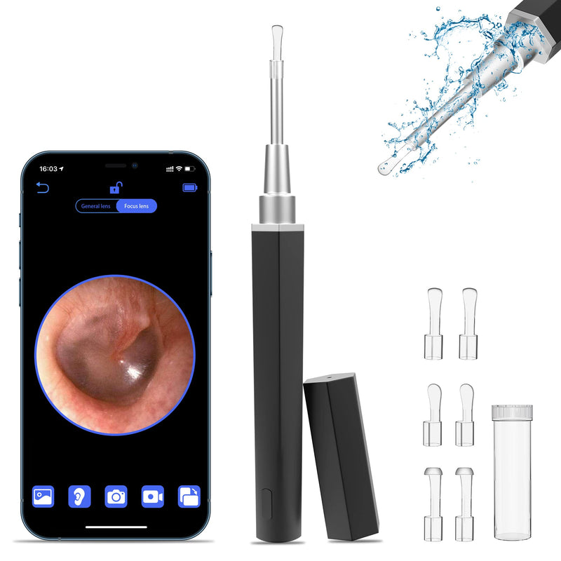 [Australia] - Ear Wax Removal, Ear Cleaner with Camera Earwax Remover Tool, Ear Camera Otoscope kit with Light, Ear Wax Camera with 6 Ear Spoon for Kids, Adults & Pets Silver Black 