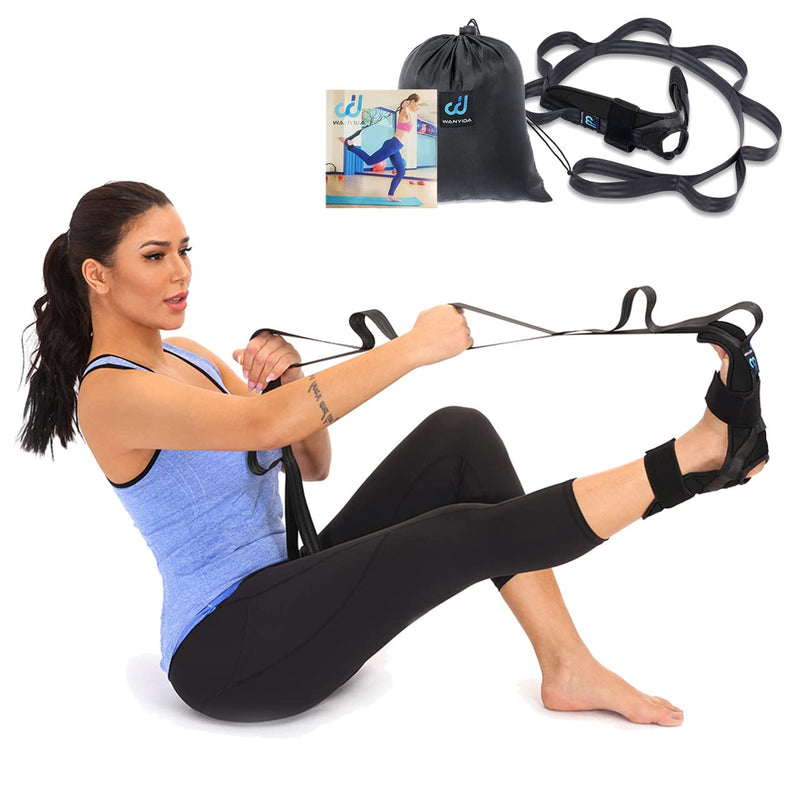 [Australia] - Foot and Calf Stretcher for Plantar Fasciitis, Achilles Tendonitis, Heel Spurs, Drop Foot. Yoga Stretching Strap for Leg, Thigh and Hamstring (Black) Black 