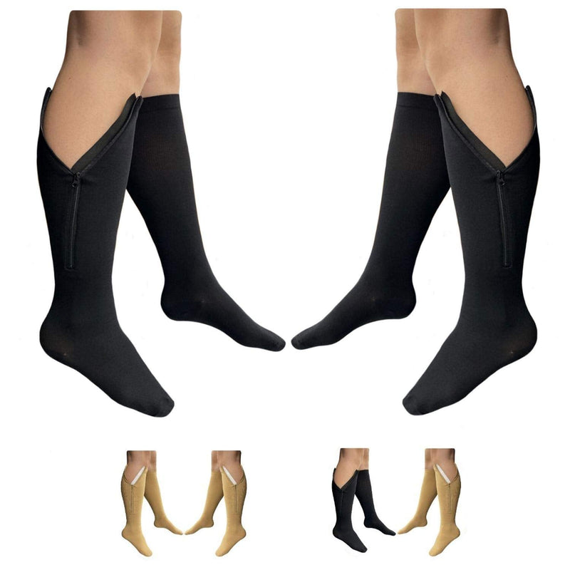 [Australia] - HealthyNees 2 Pairs Set Closed Toe 20-30 mmHg Zipper Compression Fatigue Swelling Circulation Knee Length Socks (Large/X-Large (2 Pair), Black) Large/X-Large (2 Pair) 