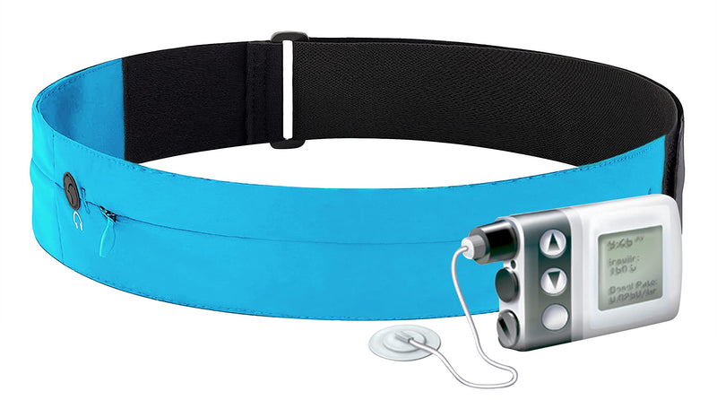 [Australia] - Athlé Insulin Pump Belt - 2 Stretch Pockets Fits Insulin Pump, Epipen, Phone, Wallet, Cards and More - Comfortable and Adjustable Waist Strap - Size Large 30" - 43" - Insulin Pump Holder - Blue Large 30" - 43" 