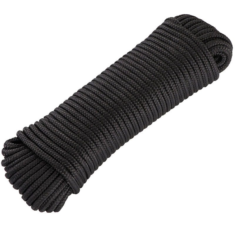 [Australia] - 50 ft. Nylon Braided Polypropylene Flag Pole Rope, 1/4 All Purpose Clothesline Camping Utility Moving Rope, Excellent Shock Absorption, Good for Tie, Pull, Swing, Pool & Knot, Black - by Ram-Pro 50 ft 1 - Pack 