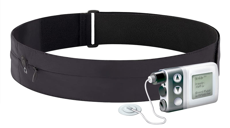 [Australia] - Athlé Insulin Pump Belt - 2 Stretch Pockets Fits Insulin Pump, Epipen, Phone, Wallet, Cards and More - Comfortable and Adjustable Waist Strap - Size Large 30" - 43" - Insulin Pump Holder - Black Large 30" - 43" 