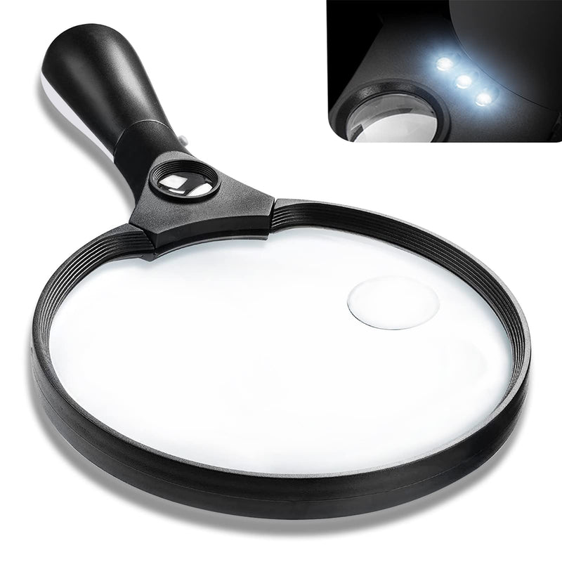 [Australia] - Magnifying Glass with Light, 5.5 Inch Large Magnifier 2X 4X 25X Zoom Magnifying Glass Lens with 3 Bright LED Illuminated Lighted Handheld Magnifier for Seniors Reading, Stamps, Map Black 1 