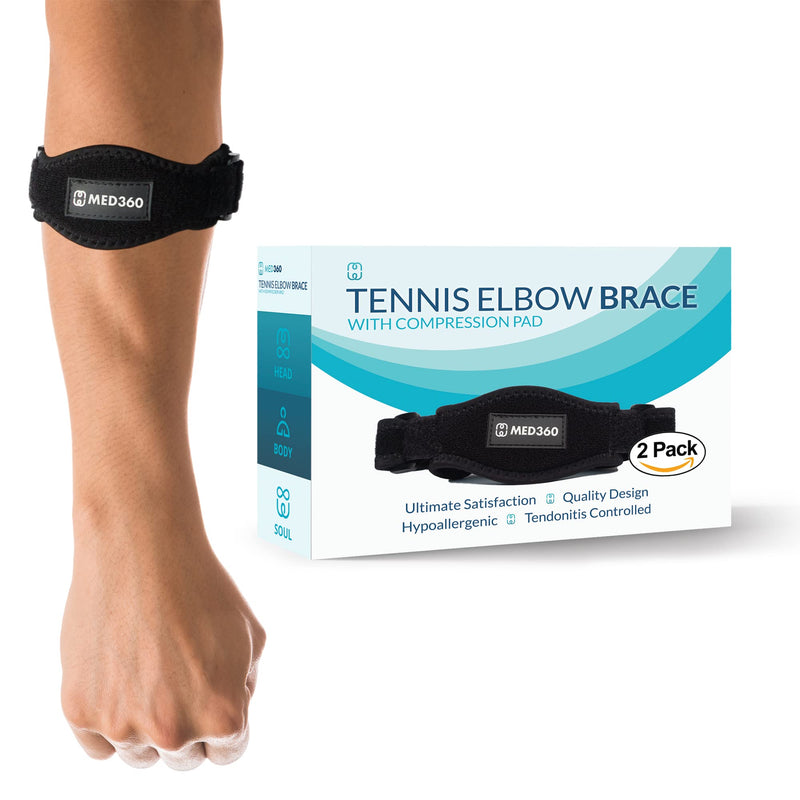 [Australia] - Med360 2 Pack Elbow Brace For Tennis Elbow & Golfer's Elbow Pain Relief - Helps Alleviate Stress & Fatigue From Tendonitis One Size Fits Most for Men and Women 
