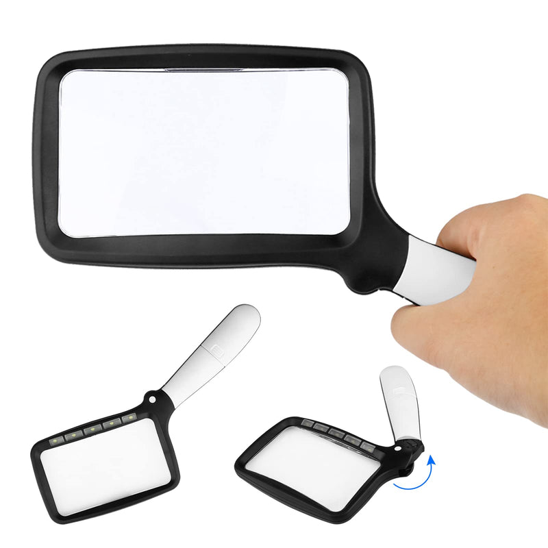 [Australia] - Folded Magnifying Glass with Light, 3X Handheld Large Magnifying Glass LED Lighted Magnifier for Seniors Reading, Soldering, Inspection,Jewelry, Exploring (Folding Handle) Folding Handle 