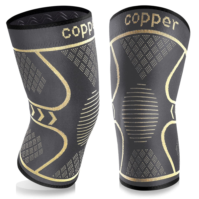 [Australia] - Copper Knee Braces for Knee Pain 2 Pack, Knee Compression Sleeve Support for Men and Women, Medical Grade Knee Pads for Running, Hiking, Working, Arthritis, ACL, Meniscus Tear, Joint Pain Relief Grey+copper Medium 