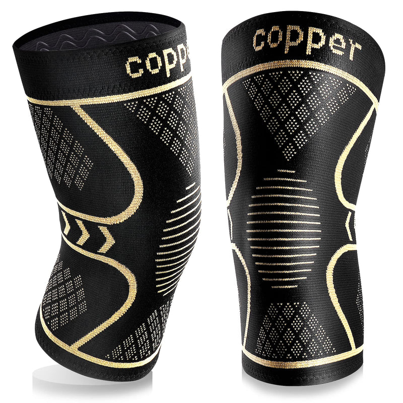[Australia] - Copper Knee Braces for Knee Pain 2 Pack, Knee Compression Sleeve Support for Men and Women, Medical Grade Knee Pads for Running, Hiking, Working, Arthritis, ACL, Meniscus Tear, Joint Pain Relief Black+copper Medium 
