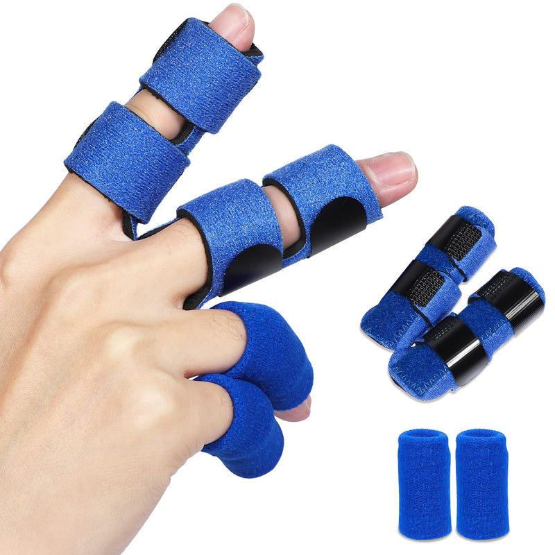 [Australia] - Trigger Finger Splint for Right and Left Hand, Mallet Finger Brace for Index Middle Ring, for Straightening Dislocated Fingers, Releasing Arthritis Pain, 2 Finger Splints and 2 Finger Sleeves Light Blue 
