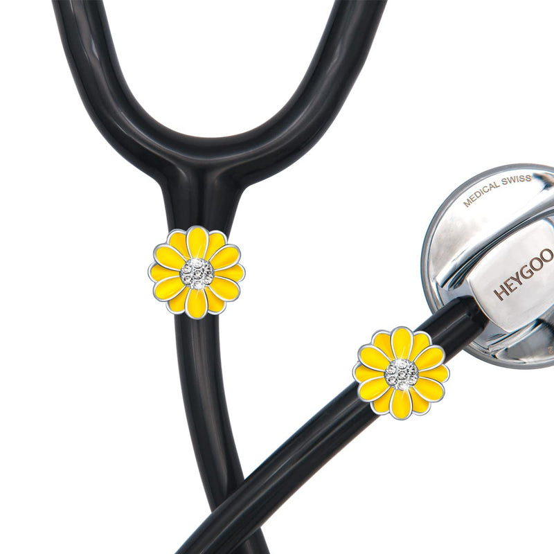 [Australia] - HEYGOO 2 Pack Sunflower Bling Stethoscope Charms, Unique Stethoscope Id Name Tag for Doctor Nurse 