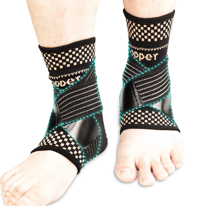 [Australia] - Ankle Compression Sleeve for Sprained Ankle, 2 PCS Copper Ankle Brace for Women & Men, Breathable Ankle/Arch Support with Removable Strap, Ankle Stabilizer Brace for Injury Recovery, Pain Relief (S) Small 