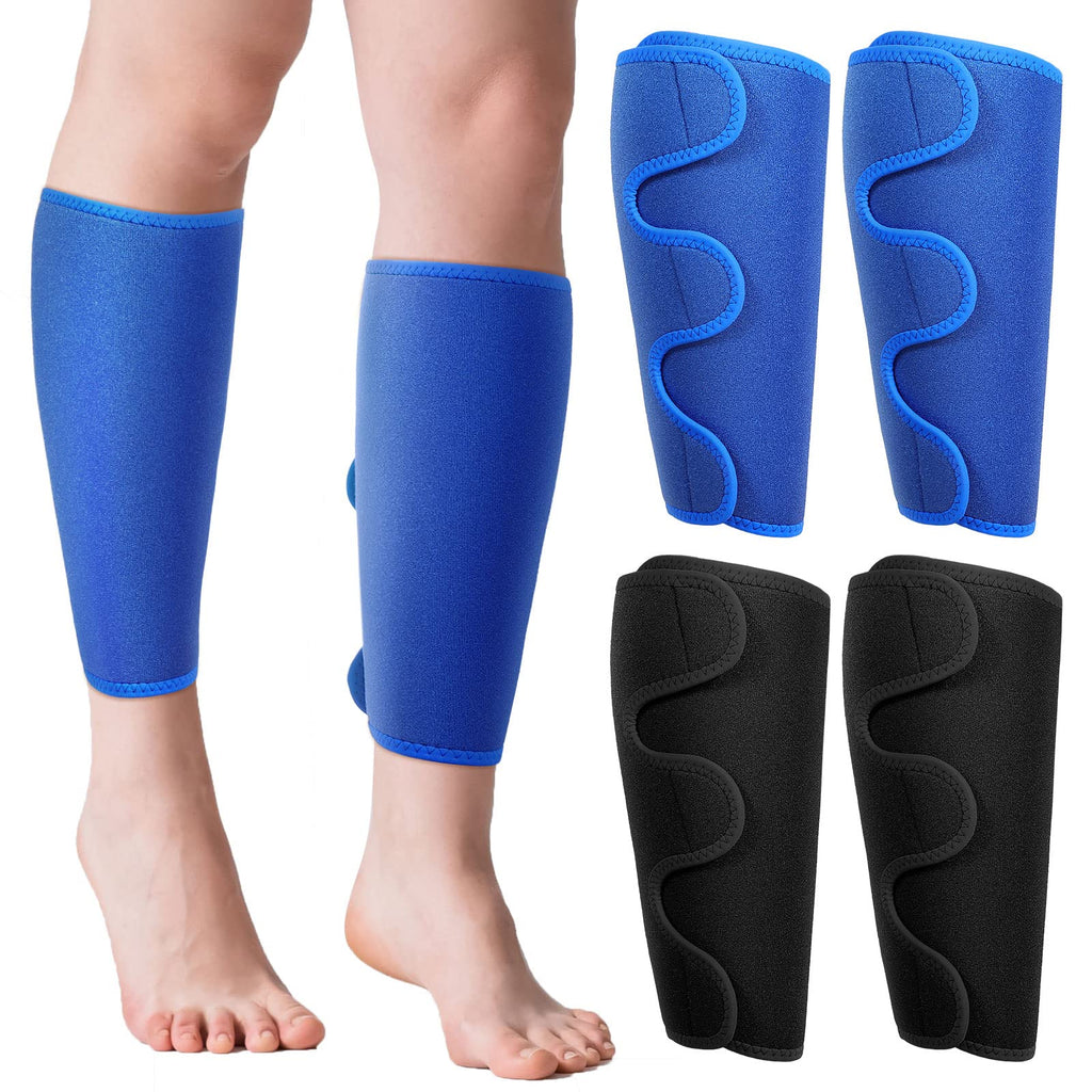 [Australia] - 2 Pairs Calf Support Brace Adjustable Shin Splint Calf Compression Sleeve Lower Leg Compression Wrap for Men and Women Pain Relief (Blue and Black) 