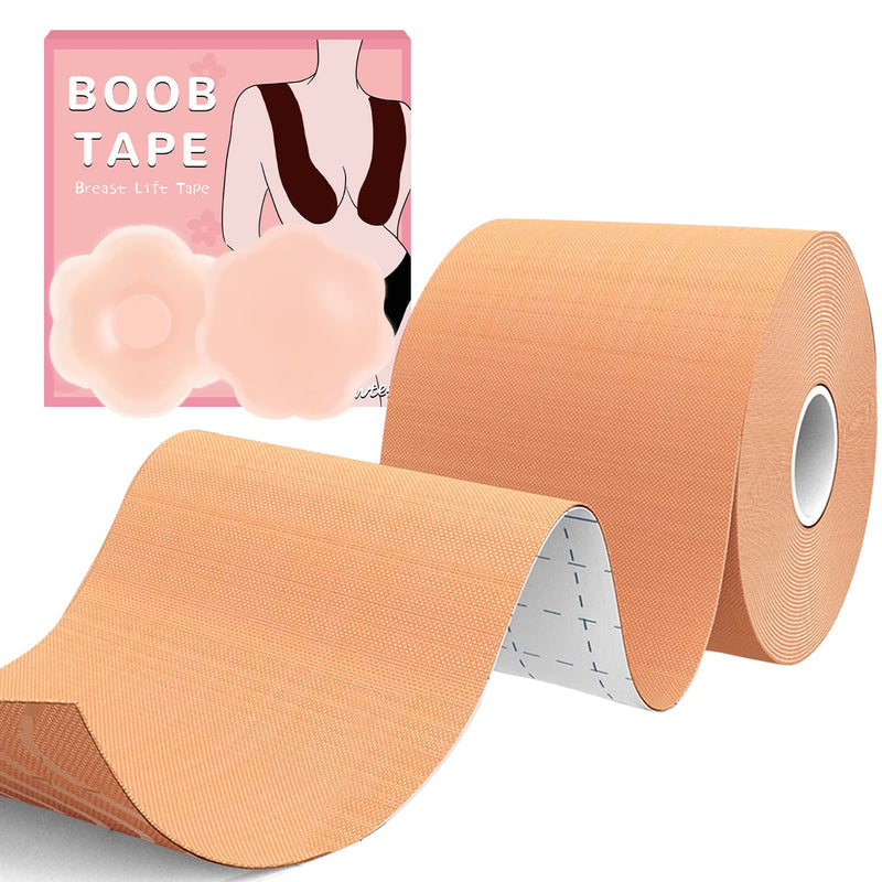 [Australia] - BEWTEIM Boob Tape for Large Breast Lift Tape, 1 Box Breast Tape Lifting with 2 PCS Nipple Cover Set, Boobytape Nipple Tape 2 inch Adhesive Lift and Push Up Tape Breathable Sweatproof 1 Tape Skin Color 2" x 16.5 ft 