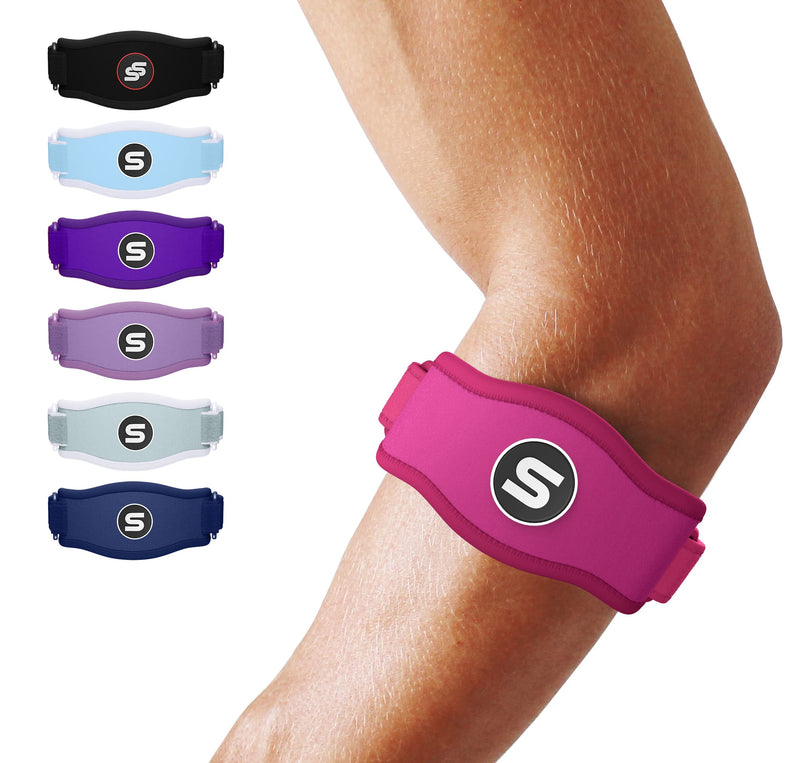[Australia] - Sleeve Stars Tennis Elbow Brace for Men and Women, Elbow Brace for Tendonitis and Tennis Elbow Strap, Counterforce Brace for Tennis Elbow, Band Relief & Support for Forearm w/ 3 Straps Fits 9-23" (Single/Hot Pink) 1 Hot Pink 