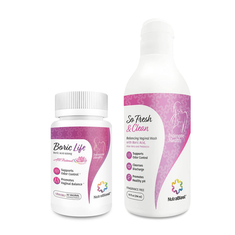 [Australia] - NutraBlast Boric Acid Vaginal Suppositories and So Fresh & Clean | Supports Odor Control | Cleanses Discharge | Promotes Healthy pH (30 Count & 10 fl oz) 
