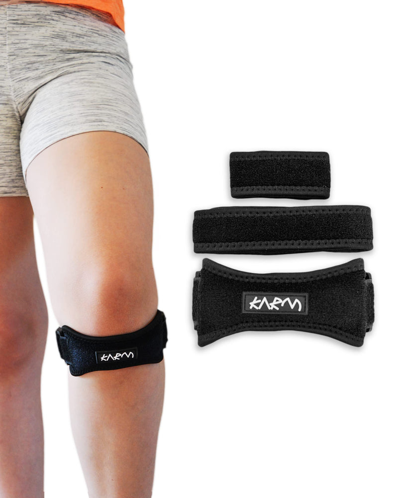 [Australia] - KARM Osgood Schlatter Kids Patella Knee Strap - Knee Strap for Kids with 3 Different Length Adjustable Straps for Sports, Knee Pain & MCL. Kids Knee Band for Boys and Girls (1PC;Black) One Size Black 