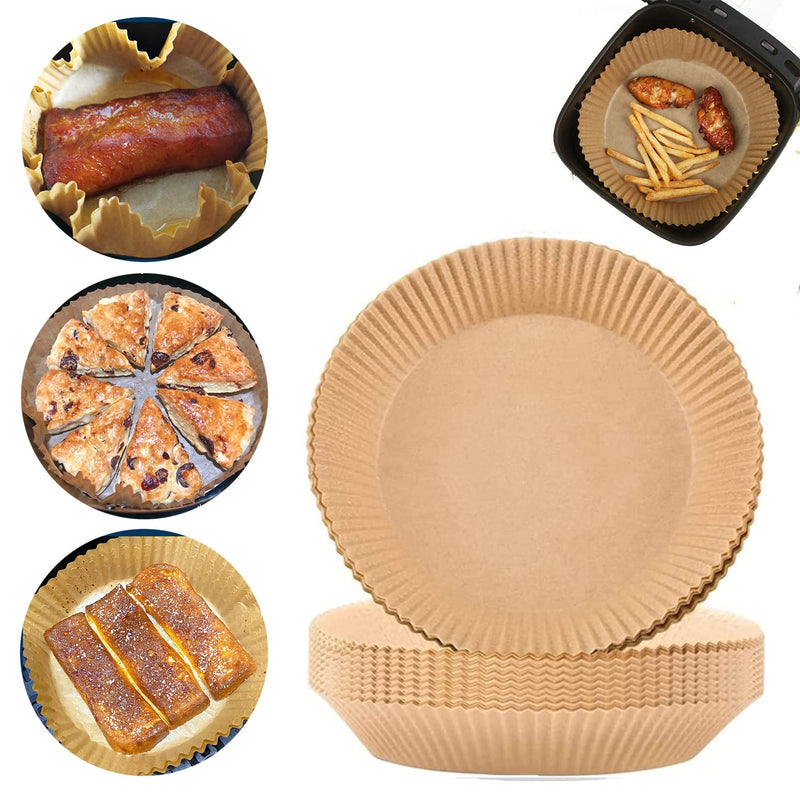 [Australia] - Air Fryer Disposable Paper Liner - 6.3inch Round Non-Stick Parchment Paper Liners, Oil-proof, Water-proof Cooking Baking Roasting Filter Paper for Air Fryers Basket, Microwave Oven, Frying Pan Natural 6.3 IN-50PCS 