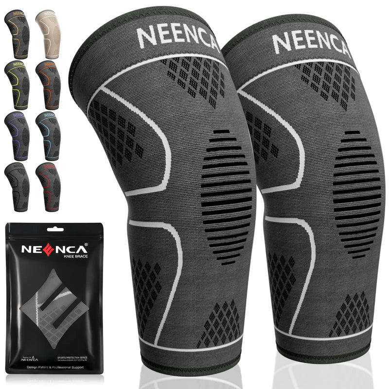 [Australia] - NEENCA 2 Pack Knee Brace, Knee Compression Sleeve Support for Knee Pain, Running, Work Out, Gym, Hiking, Arthritis, ACL, PCL, Joint Pain Relief, Meniscus Tear, Injury Recovery, Sports Large 2 Pack - Gray 