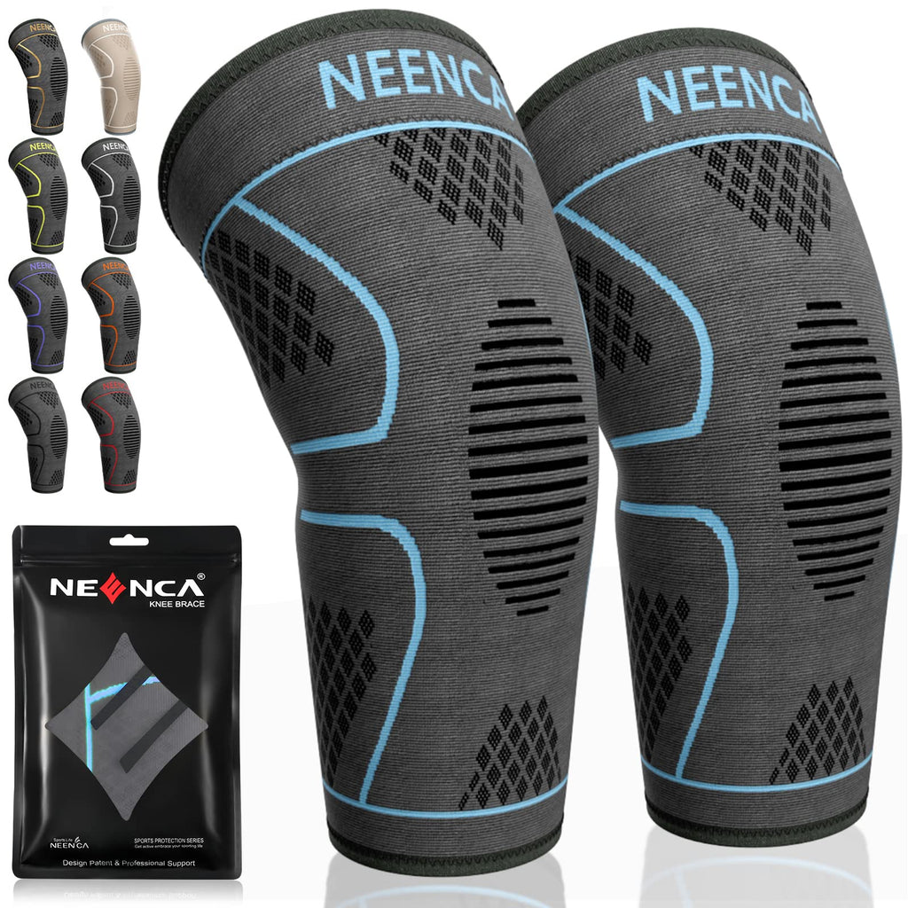 [Australia] - NEENCA 2 Pack Knee Brace, Knee Compression Sleeve Support for Knee Pain, Running, Work Out, Gym, Hiking, Arthritis, ACL, PCL, Joint Pain Relief, Meniscus Tear, Injury Recovery, Sports Large 2 Pack - Sky Blue 