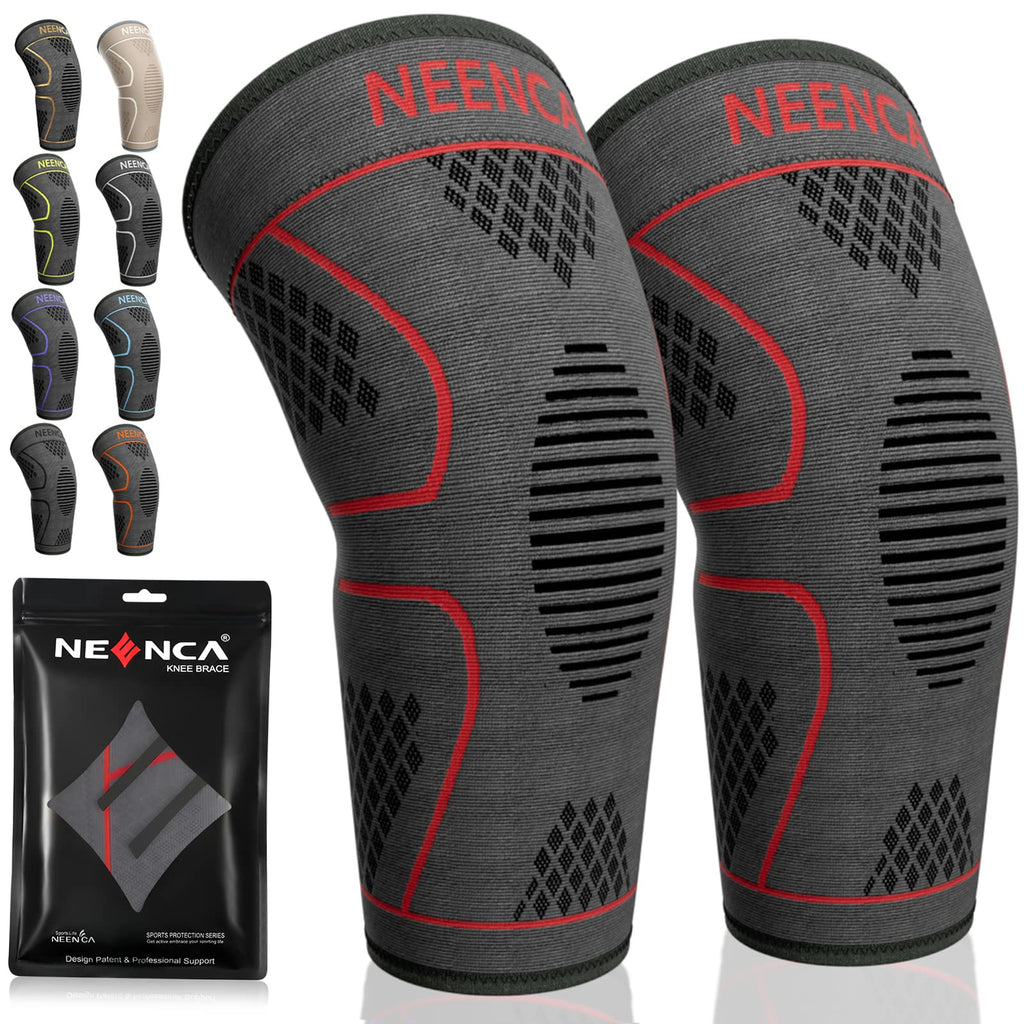 [Australia] - NEENCA 2 Pack Knee Brace, Knee Compression Sleeve Support for Knee Pain, Running, Work Out, Gym, Hiking, Arthritis, ACL, PCL, Joint Pain Relief, Meniscus Tear, Injury Recovery, Sports Large 2 Pack - Red 