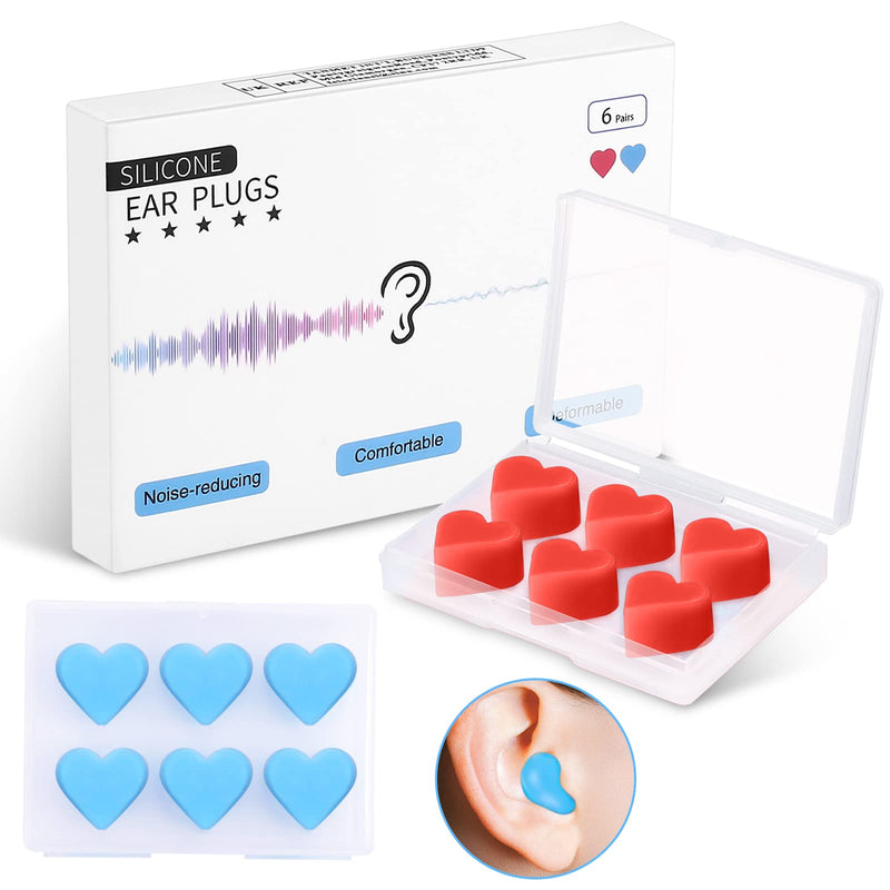 [Australia] - Ear Plugs for Sleeping Noise Canceling Earplugs, Reusable Silicone Earplugs, Fits All Ear Sizes with 6 Pairs Waterproof Suitable for Hearing Protection Sleeping Studying Traveling Concerts Airplanes 6 Pair (Pack of 1) Red & Blue 