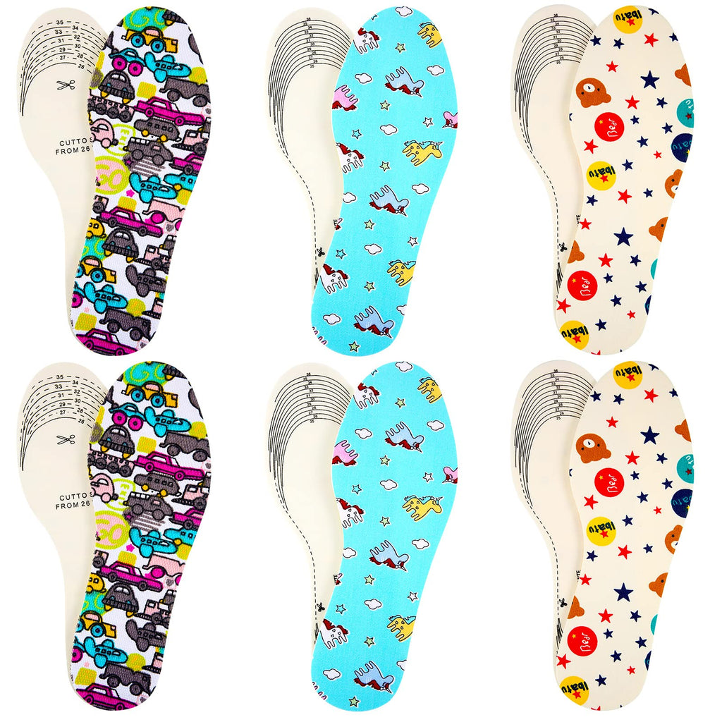 [Australia] - 6 Pairs Quality Memory Sponge Foam Shoe Insoles for Kids, Child Replacement Shoe Inserts, Breathable, Washable, Absorb Shocks and Stay Fresh, Cut to Size (Car, Plane Styles) Car, Plane Styles 