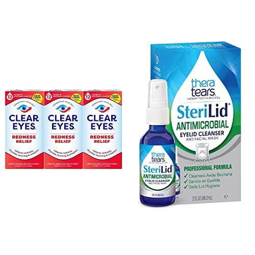 [Australia] - TheraTears Steralid Eyelid Cleanser & Clear Eyes Redness Relief Lubricant Eye Drops (0.5 fl oz, Pack of 3) Bundle 