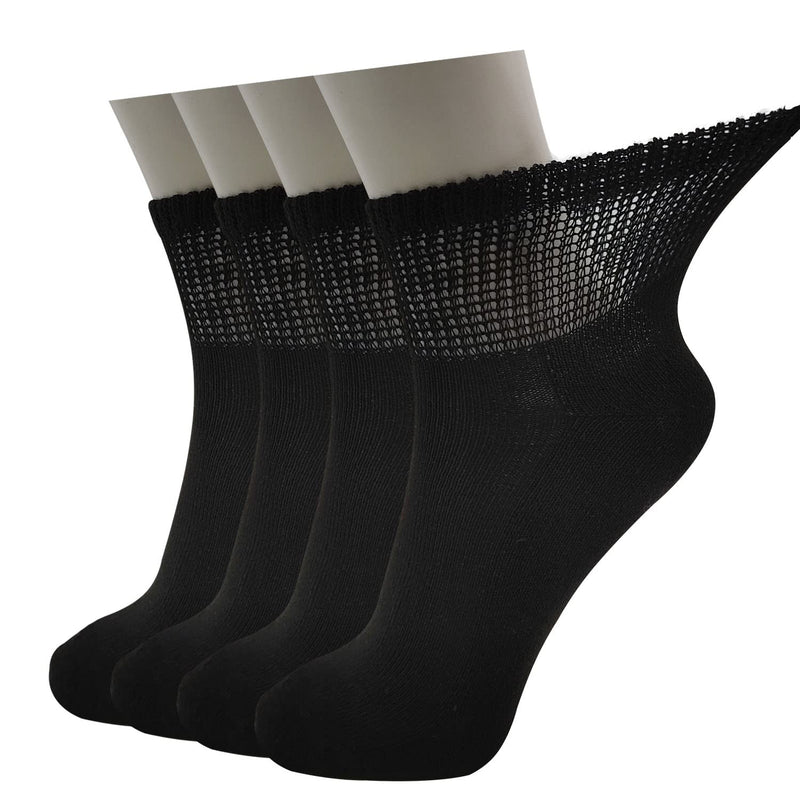 [Australia] - Lin Performance Diabetic Ankle Socks with Non-Binding Top and Cushion Sole, 4 or 6 Pairs 4 Pairs of Black Large 