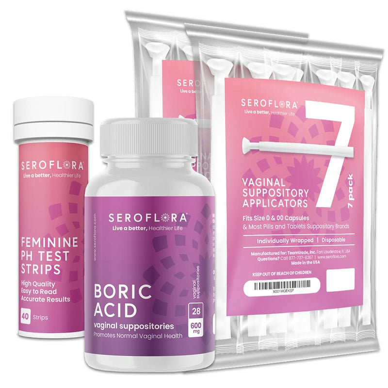 [Australia] - Boric Acid Vaginal Suppositories (28ct) with Disposable Vaginal Suppository Applicators (14ct) and Feminine pH Test Strips (40ct) Support Vaginal Odor, Yeast Infection, Bacterial Vaginosis 