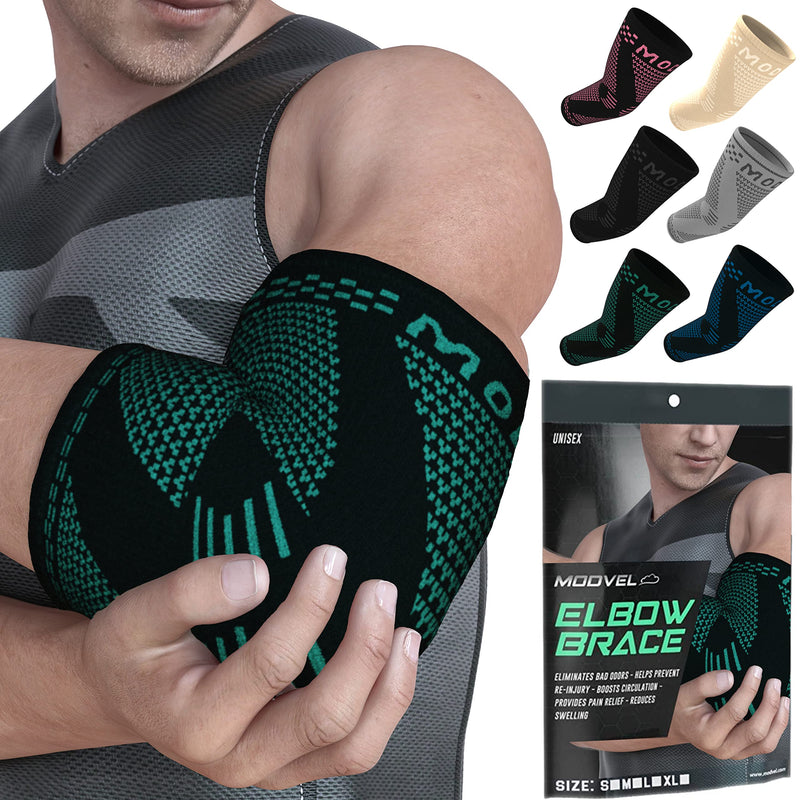 [Australia] - MODVEL [2 Pack] Elbow Brace - Compression Support Sleeve for Joint Pain Relief, Recovery, Tendonitis, Tennis & Golfer's Elbow - Workout & Weightlifting Arm Wrap - For Men & Women. Green Small 