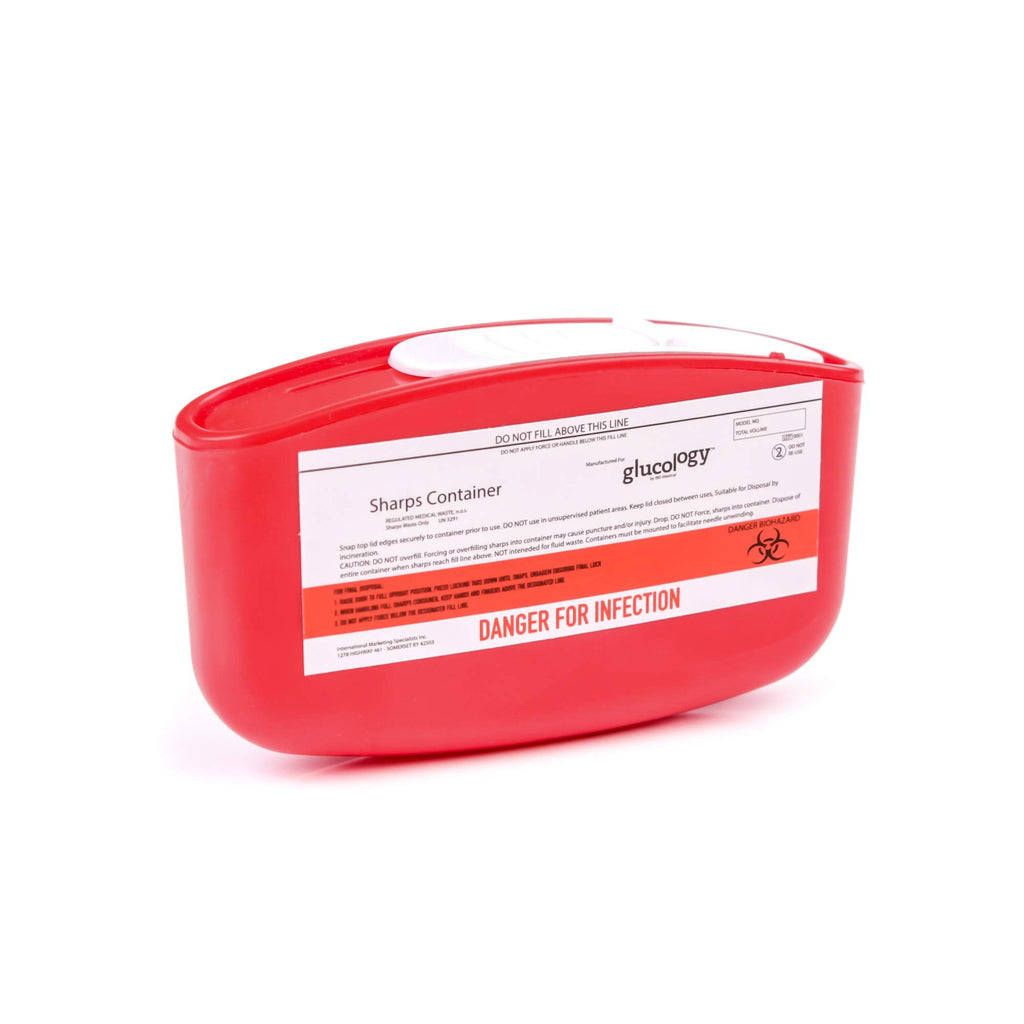 [Australia] - Red Glucology™ Travel Sharps Disposal Container | Specially Designed for Diabetic Needles and Test Strips | Compact Size for Travel and Daily Personal Use | Bio-Hazard Lock | 9 Pack 