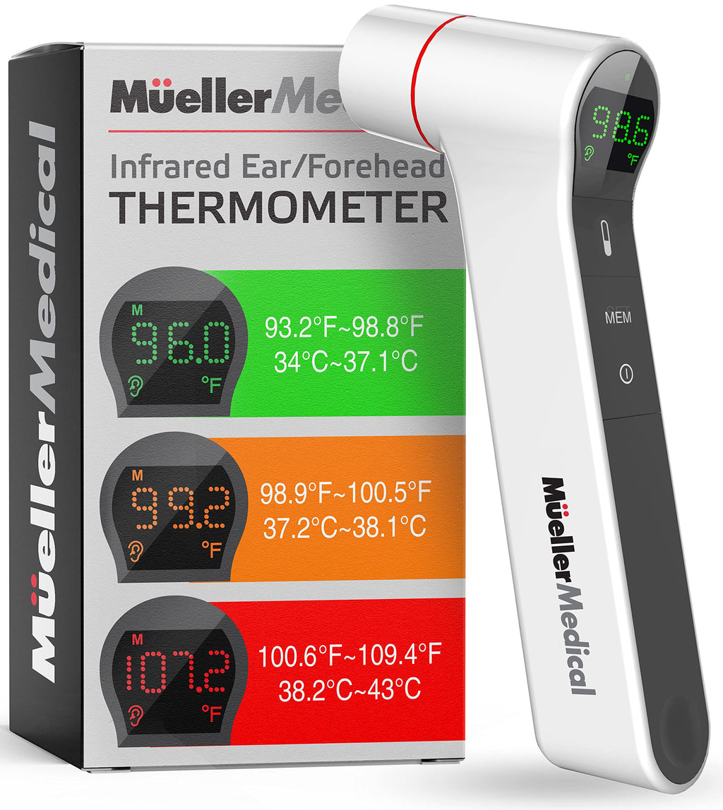[Australia] - Mueller Ear Forehead Thermometer for Adults and Kids for Fever with Ear Temperature Probe and LCD Display, Non-Contact Body and Surface Thermometer, Auto Shut-Off, Gray 