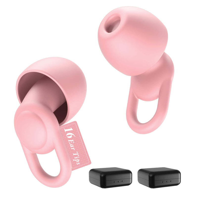 [Australia] - Silicone Ear Plugs for Noise Reduction - Reusable Soft Comfortable Earplugs for Sleeping,Noise Sensitivity & Flights -16 Ear Tips in XS/S/M/L, with 2 Travel Boxes - 33dB Noise Cancelling(Pink) Pink 