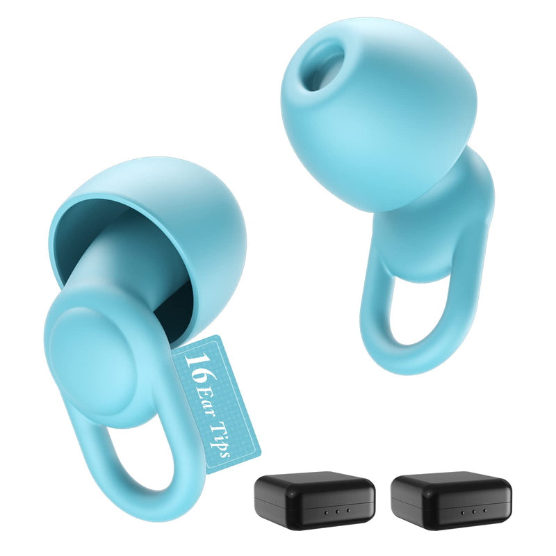 [Australia] - Silicone Ear Plugs for Noise Reduction - Reusable Soft Comfortable Earplugs for Sleeping,Noise Sensitivity & Flights -16 Ear Tips in XS/S/M/L, with 2 Travel Boxes - 33dB Noise Cancelling (Light Blue) Light Blue 