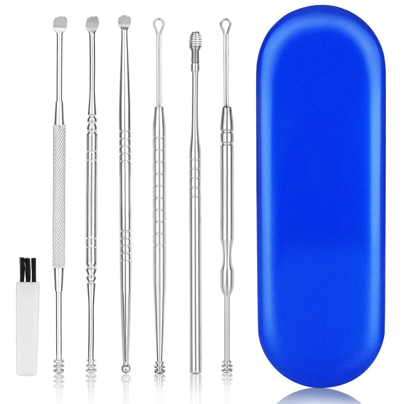[Australia] - CYSNATU Ear Wax Removal Kit, Ear Pick, Ear Cleaning Tool Set Stainless Steel 6 in 1 Ear Spoon Curette (with Cleaning Brush and Storage Box, Silver) 