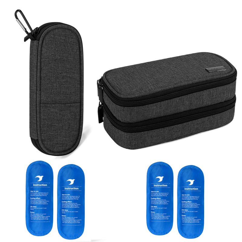 [Australia] - YARWO Insulin Cooler Travel Case, Single and Double Layer Diabetic Travel Case with 4 Ice Packs Bundle for for Insulin Pens, Blood Glucose Monitors or Other Diabetes Care Accessories, Black 