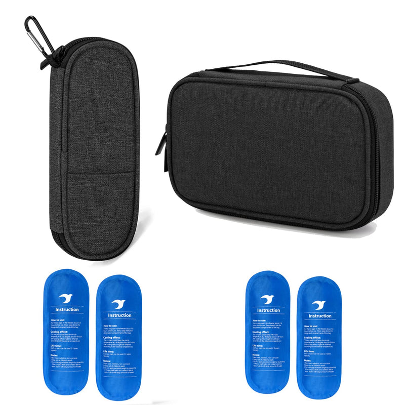 [Australia] - YARWO Insulin Cooler Travel Case, Single Layer Diabetic Travel Cases in Different Size with 4 Ice Packs Bundle for for Insulin Pens, Blood Glucose Monitors or Other Diabetes Care Accessories, Black 