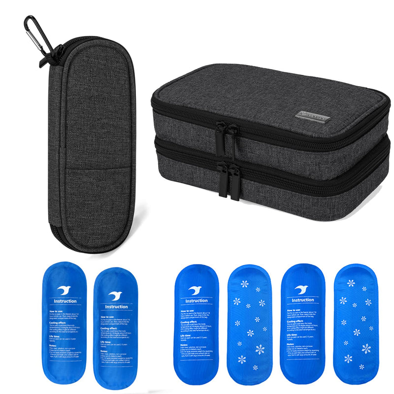 [Australia] - YARWO Insulin Cooler Travel Case, Single and Double Layer Diabetic Travel Case with 6 Ice Packs Bundle for for Insulin Pens, Blood Glucose Monitors or Other Diabetes Accessories, Black 