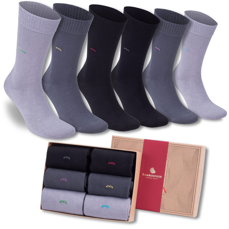 [Australia] - Bambooven Men’s Diabetic Dress and Trouser Socks – Premium Bamboo, Super Soft, Odor Free and Breathable, Calf Socks, Crew Socks, Luxury Bamboo Fibers (6 Pack) Mixed Color-6 Pack 