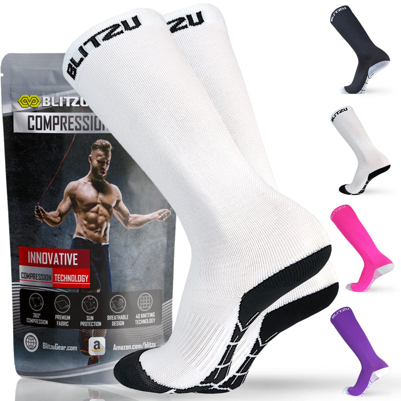 [Australia] - BLITZU Compression Socks Men, Knee High Socks For Women 20-30 mmhg. Best Compression Stockings For Leg Pain Relief, Better Blood Flow & Circulation, Great For Pregnant Women & Nurse WHITE S Small 