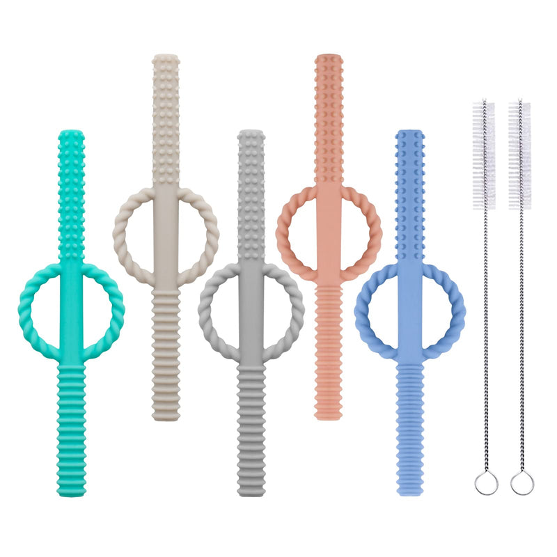 [Australia] - YAPROMO Hollow Baby Teething Tubes Toys for Babies 5 Pcs-Blue&Beige&Green&Grey&Heavy Khaki 